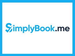 Simplybook.me logo which is Simplybook in turquoise text and .me in navy text, all on a white background and turquoise outline on the edges