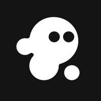 Invideo logo which is a white bubble-shaped ghost looking character with big black eyes on a black background