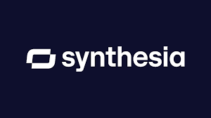 Synthesia logo - synthesia is written in lower case in white with a circular corned rectangle to the left of the word