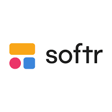 Softr logo which is the word softr in lower case in black and to the left there is an orange rectangle with a pink circle and blue square below