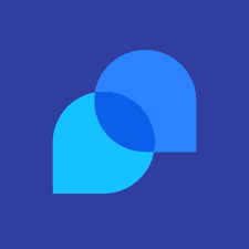 Tidio log which is a blue circle overlapping a lighter blue raindrop shape, on a purple background