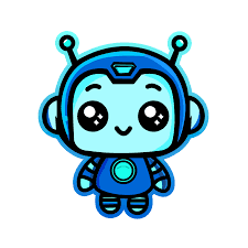 Cartoon robot in blue and turquoise