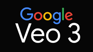 Google logo in multi coloured letters with Veo 3 in white letters below it, on a black background.