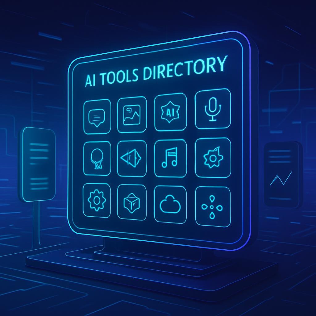 Best AI Tools Directory for SMEs icon in navy and blue neon