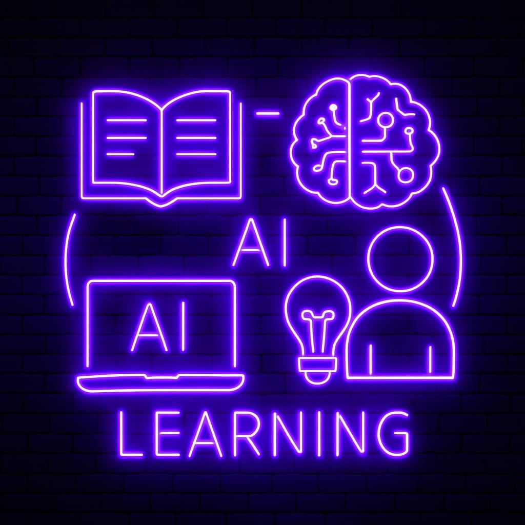AI Learning icon in purple neon